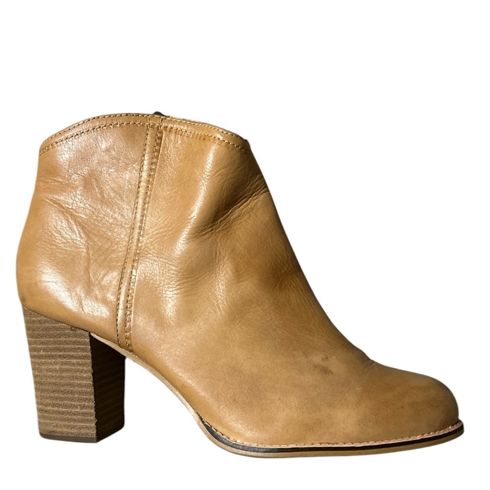 Fossil Tan Leather Ankle Boots Western Boho City Classic Block Heel Size 10